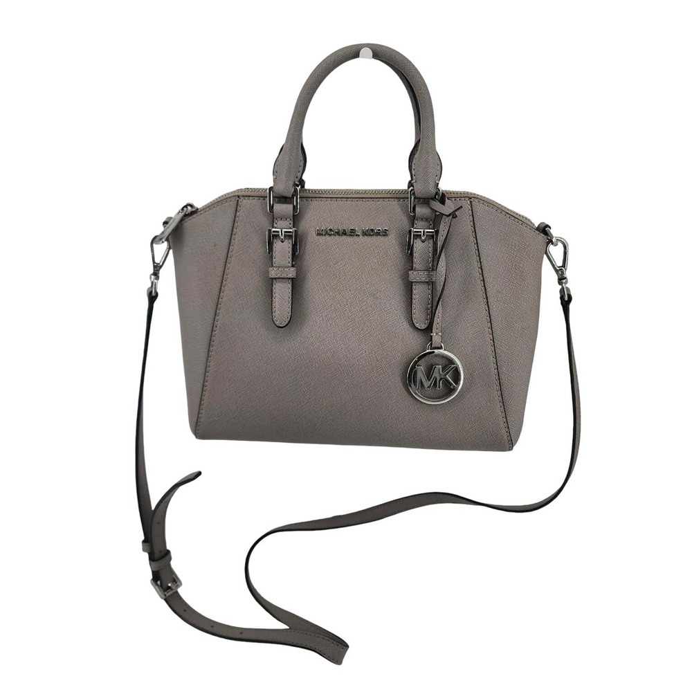 Michael Kors Satchel Bag Women Small Gray Saffiano Leather Crossbody Good